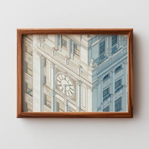 Druckbare Kunst, Wrigley Building Glockenturm - Architektur klassisch Vintage Stil Dekor, neutrale Zeichnung, elegante Wandkunst zum Downloaden