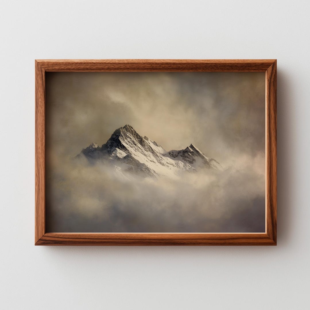 Misty Mountain Landscape Printable Wall Art - Moody Mountain Scene With ...