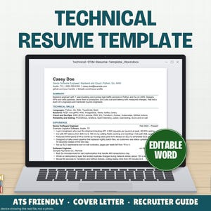Technical Resume Template Word, Engineering Resume, Software Engineer, IT and STEM, ATS Friendly, Cover Letter, Recruiter Guide