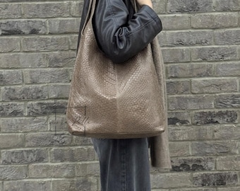 Dark Taupe Quilted Suede Hobo Bag, Handmade Shoulder Bag, Soft Leather Elegant Everyday Tote