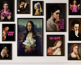 20 Vintage Funny Bathroom Wall Art Set Retro Poster Bundle (Digital Download)
