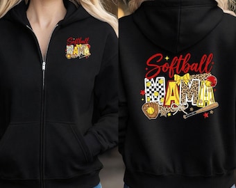 Softball Mama Full Zip Hoodie, Game Day Mom Hoodie