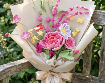 Crochet Peony Bouquet, Forever Flowers Never Wilt, Handmade Gift for Her Mom, Mothers Day Birthday Anniversary, Home Decor, Made to Order