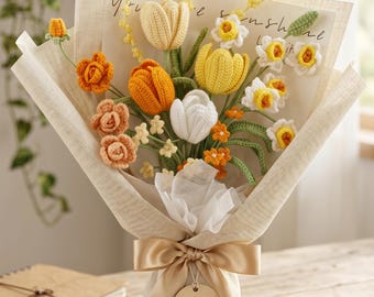 Crochet Tulip Bouquet, Forever Flowers Never Wilt, Handmade Gift for Her Mom, Mothers Day Birthday Anniversary, Home Decor, Made to Order