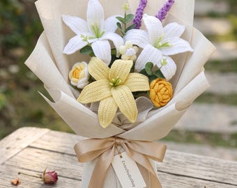 Crochet Lily Bouquet, Forever Flowers Never Wilt, Handmade Gift for Her Mom, Mothers Day Birthday Anniversary, Home Decor, Made to Order