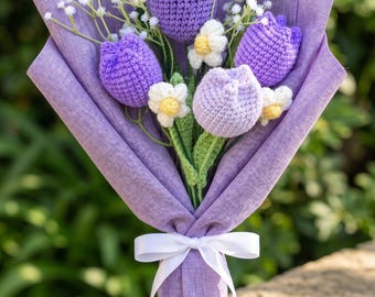 Crochet Tulip Bouquet, Forever Flowers Never Wilt, Handmade Gift for Her Mom, Mothers Day Birthday Anniversary, Home Decor, Made to Order