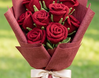 Crochet Rose Bouquet, Forever Flowers Never Wilt, Handmade Red Roses Gift for Her, Valentines Anniversary Birthday Gift, Made to Order