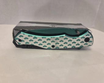 8" Heart Engraved Assisted Pocket Knife EDC Folding Knife Two Tone Handle