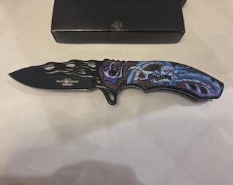 Navaja plegable Black Widow – Hoja de acero inoxidable – Empuñadura con diseño de dragón