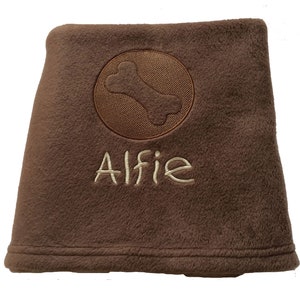 Personalised Fleece Dog Blanket with Embroidered Embossed Bone, Made in the UK