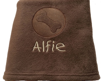 Personalised Fleece Dog Blanket with Embroidered Embossed Bone, Made in the UK