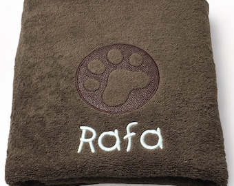 Personalised Embroidered Dog Towel with Embossed Paw