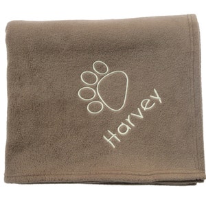 Large Personalised Fleece Dog Blanket with Embroidered Paw Outline Chocolate