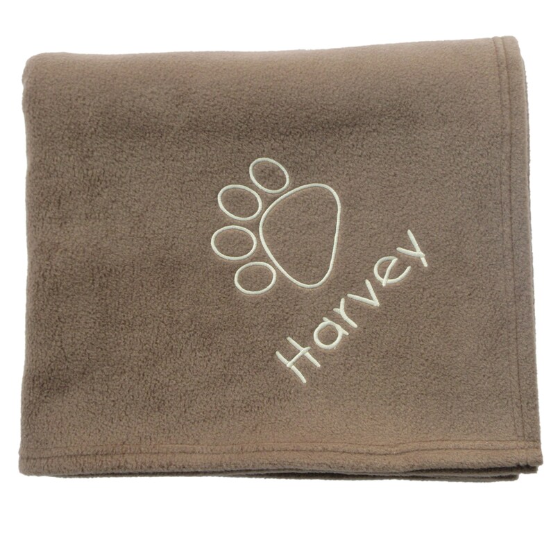 Large Personalised Fleece Dog Blanket with Embroidered Paw Outline Chocolate