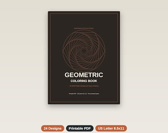 Libro para colorear con patrones geométricos, 24 páginas imprimibles, PDF + PNG instantáneos.