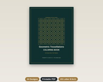 Libro para colorear de teselaciones geométricas, 24 páginas con patrones de estrellas islámicas, PDF + PNG