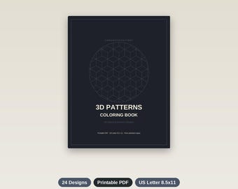 Libro para colorear de ilusiones ópticas 3D, 24 páginas imprimibles, descarga en PDF + PNG.
