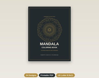 Libro para colorear de mandalas, 24 páginas imprimibles con diseños intrincados, PDF instantáneo + PNG