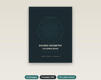 Libro para colorear de Geometría Sagrada, Flor de la Vida y 24 páginas, PDF + PNG