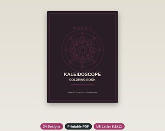 Libro para colorear Caleidoscopio, 24 páginas con patrones simétricos, PDF instantáneo + PNG