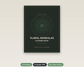 Libro para colorear de mandalas florales, 24 páginas botánicas imprimibles, PDF + PNG