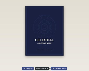 Libro para colorear celestial, 24 páginas de la Luna, el Sol y las Estrellas, PDF instantáneo + PNG