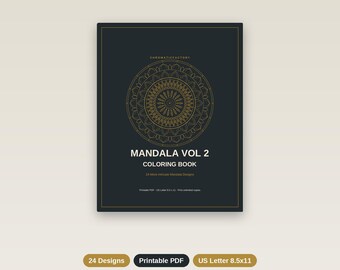 Libro para colorear de mandalas Vol. 2, 24 páginas intrincadas, PDF instantáneo + PNG