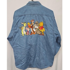Vintage Disney Winnie the Pooh Friends Denim Shirt Mickey Inc Medium Blue 90s