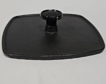 Cast Iron Grill Press Square Ribbed Meat Weight with Heat Resistant Knob Black
