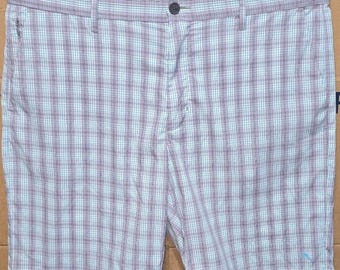Tommy Bahama Boracay Plaid Shorts Mens 40 Blue Purple Flat Front Golf Casual