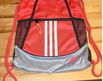 Adidas Alliance II Sackpack Drawstring Bag Red Gray 3-Stripe B172 104148-CB