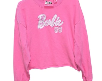 Barbie Forever 21 Plus Pink Cropped Sweatshirt Logo Pullover 1X 2023 Mattel