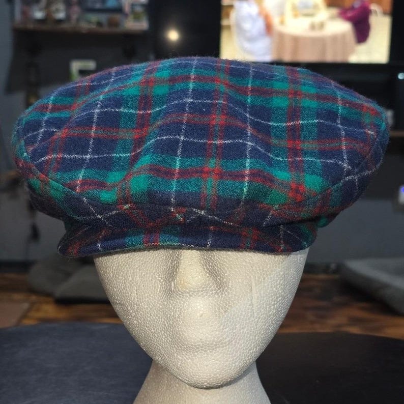 Gorra plana de lana Pendleton a cuadros, estilo Newsboy Ivy, azul, verde y rojo, talla mediana, fabricada en EE. UU. imagen 1