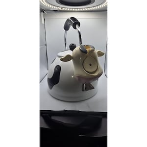 Kamenstein MCMXCII Cow Novelty Enamel Tea Kettle White Black Acoustic Signal