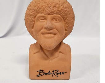Bob Ross Terracotta Bust Planter Pottery Figure Joy of Painting Signature Small
