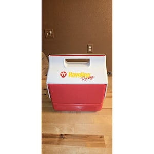 Igloo Mini Mate Cooler Box Push Button Lid Red White Havoline Racing Logo