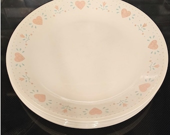 Corelle Rosemarie Dinner Plates Set of 8 Pink Hearts Blue Floral Corning USA 10"