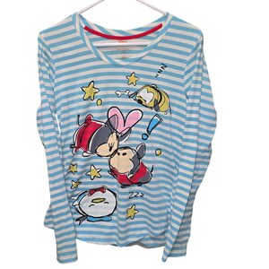 Disney Store Tsum Tsum Mickey Minnie Donald Pluto Striped Long Sleeve Shirt M
