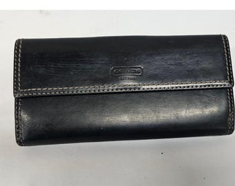 Coach Black Leather Turnlock Slim Envelope Wallet Pink Interior Brass Hardware