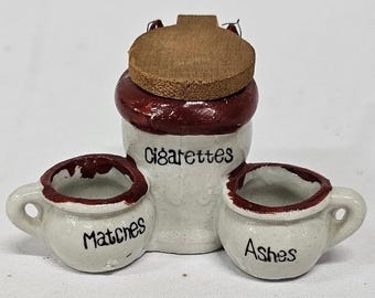 Vintage Ceramic Toilet Smoking Set Cigarettes Matches Ashes Novelty Tobacciana