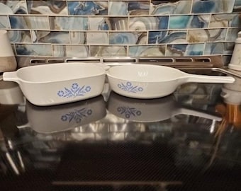 Vintage Corning Ware Blue Cornflower 1 Quart Casserole A-1-B and Skillet Set