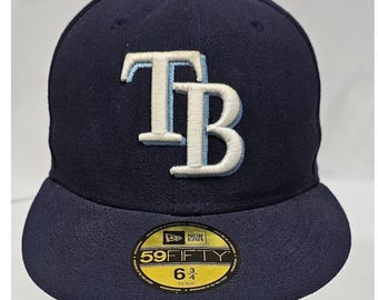 New Era 59FIFTY Tampa Bay Rays Fitted Hat Navy Blue MLB On Field Cap Size 6 3/4