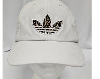 Adidas Originals Trefoil Leopard Print Logo Hat Off White Strapback Baseball Cap