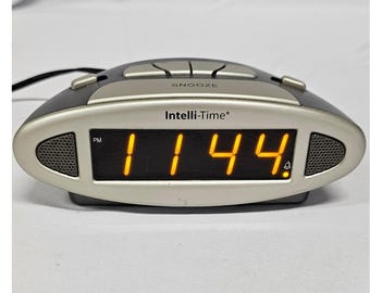 Chaney Intelli-Time Digital Alarm Clock 13027W1 Amber LED Display Silver Grey