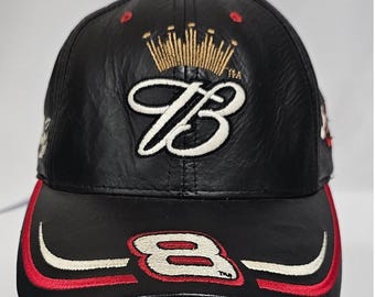 Dale Earnhardt Jr 8 Budweiser NASCAR Leather Hat Chase Authentics Black Red Cap