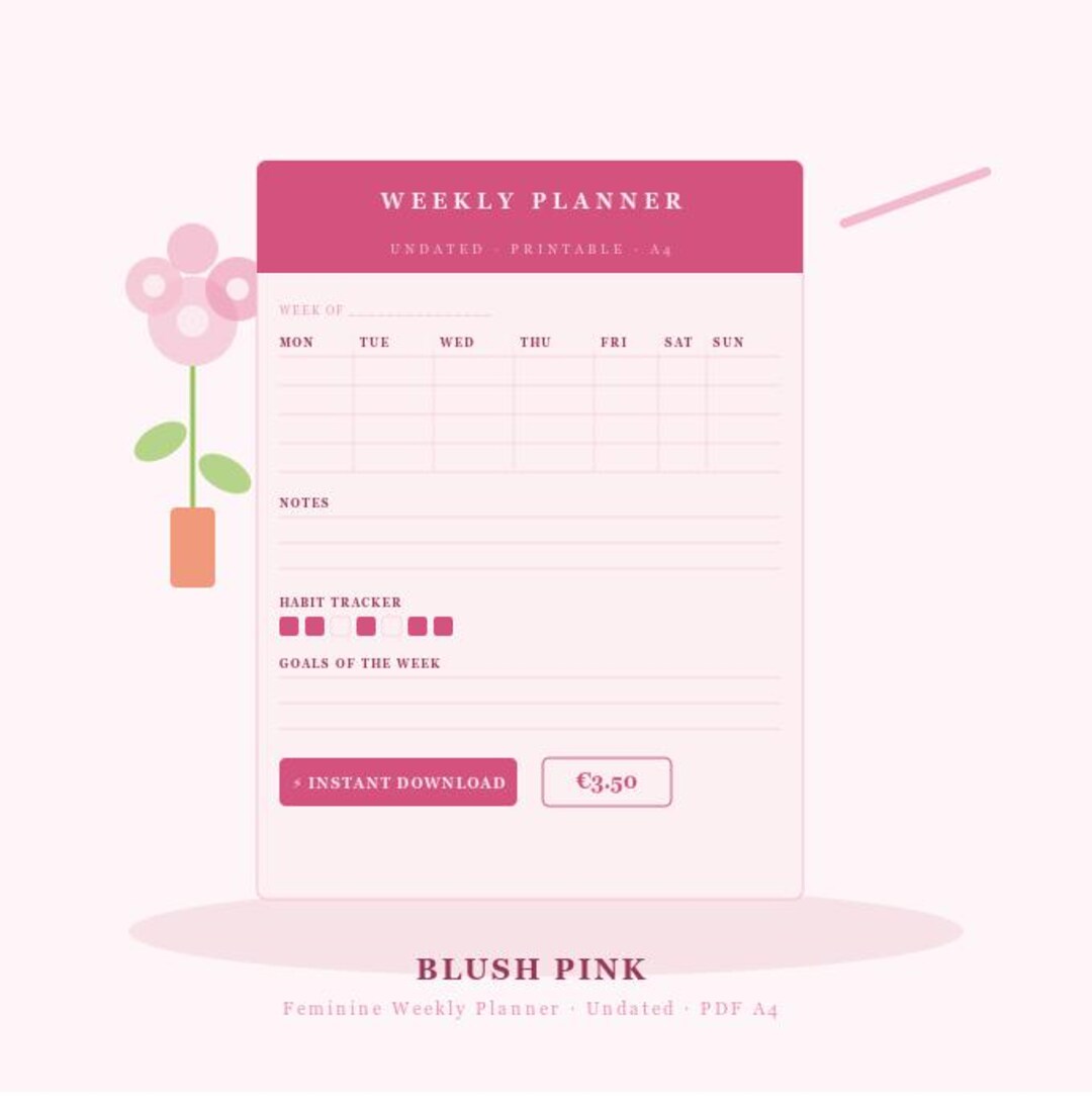 Weekly Planner Printable PDF, Pink Aesthetic Planner, Cute Undated ...