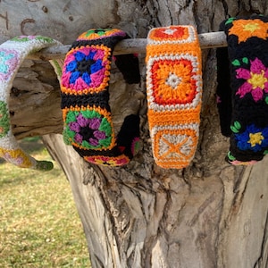 Colorful headband granny square crocheted with cotton. Choose your favorite color. Women gifts. Handmade in Spain.