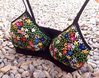 Hand Embroidered top bra nature inspired,  must have for woman