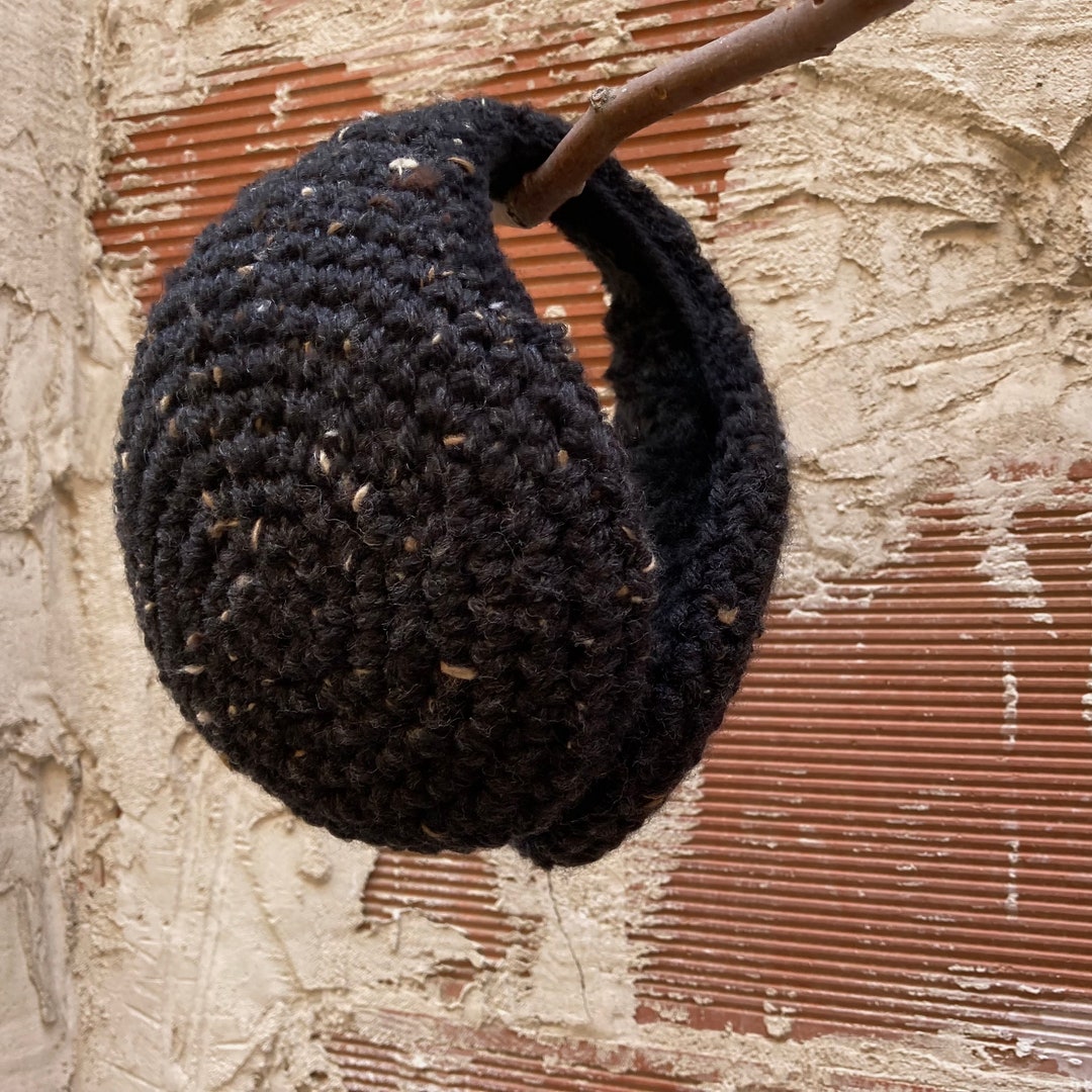 Mens Earmuffs Crocheted With Tweed Charcoal Wool. Big and Etsy
