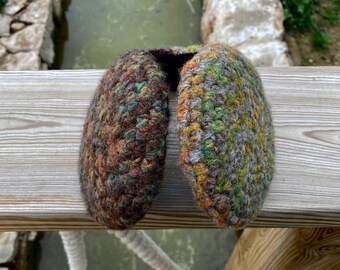 Ear warmers wool marbled nature colors, handmade with a soft and fluffy yarn that you will love it